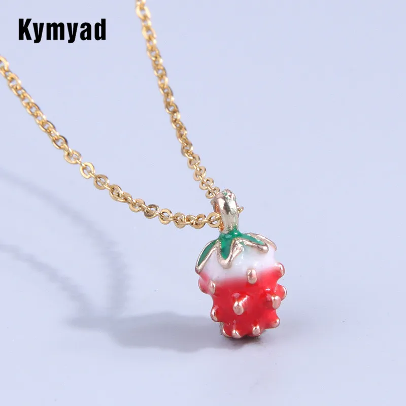 Kymyad Korean Fashion Gold Color Chains Choker Necklace Women Bijoux Strawberry Pendant Necklaces For Women Collares Jewellery