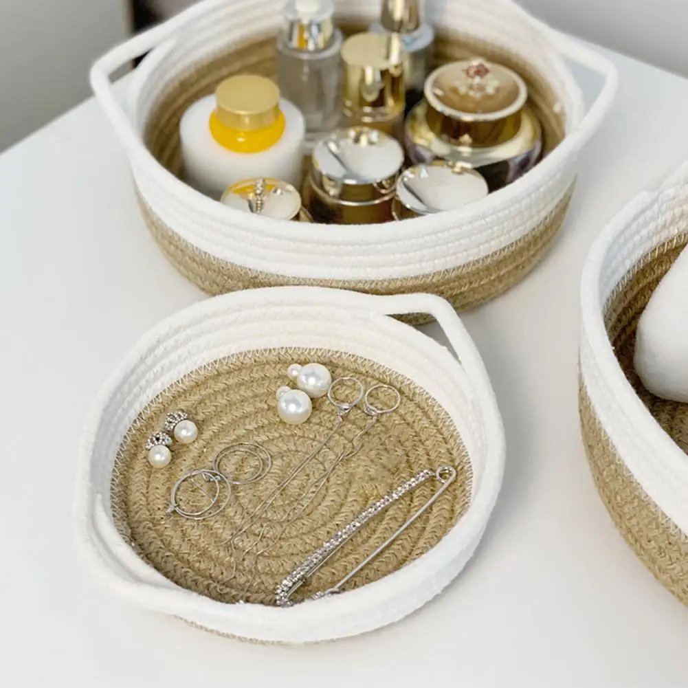 Modern Desktop Sundries Storage Basket Eco-friendly Storage Basket Hand-woven Basket Knitting Cotton Hamper for Office