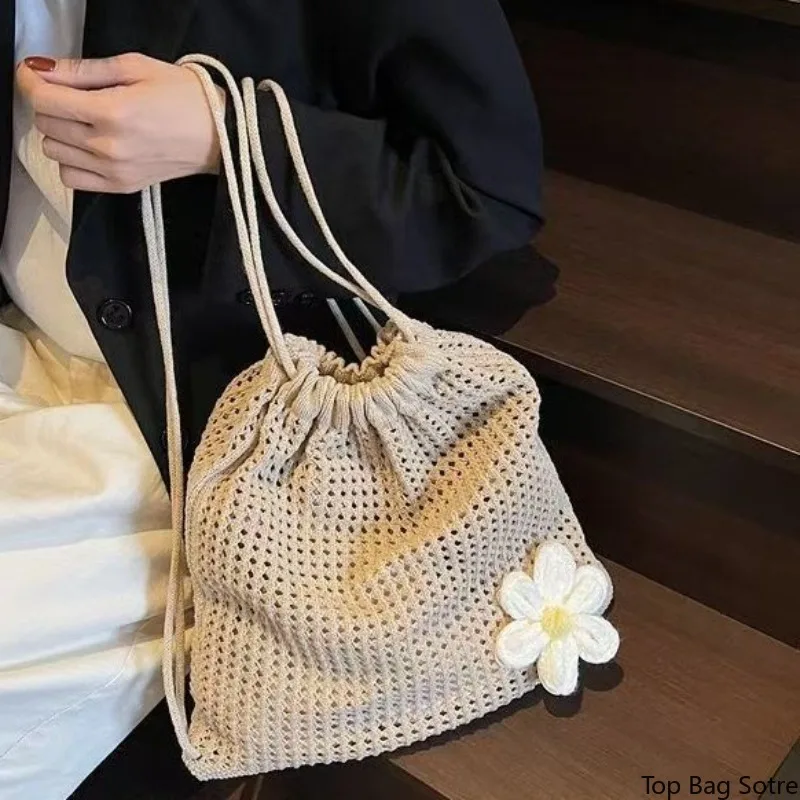 

Women's Drawstring Backpack Crossbody Bag Crochet Hollow-Out Vintage Bohemian Summer Holiday Beach Daily