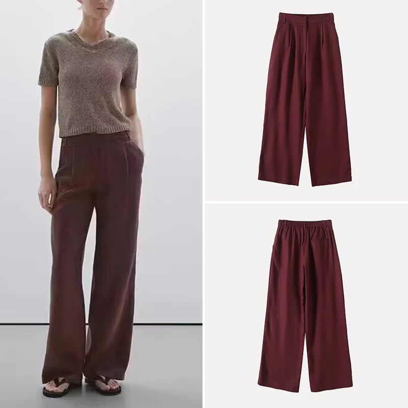 Spring 2025 Women's Wide Leg Casual Commute Style Pants MD Fashion Polyester Fiber Long Trousers for Ladies