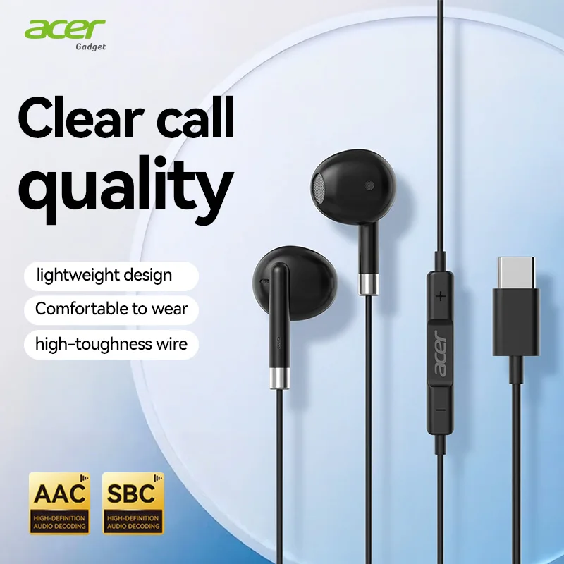 Acer Ohw356 In-Ear Wired Headphones with Built-In Microphone for High-Definition Calls, Stable Transmission, Type-C Interface, Lightweight Design, Comfortable for Long-Term Wear, Suitable for Daily Use