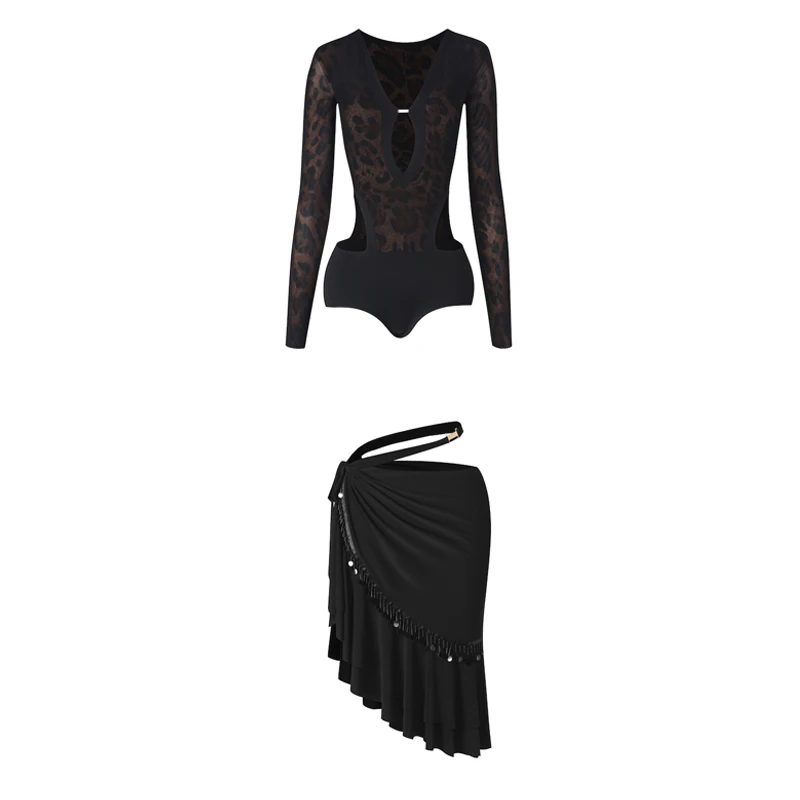 Mode femmes Rumba danse latine concours Costume Sexy découpe Latin haut Chacha jupe adultes salle de bal danse vêtements SL14432