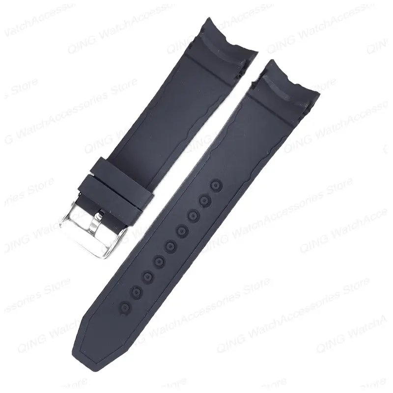 Curved End Diving Soft Silicone Strap 22mm 24mm 26mm Universal Men Sport Waterproof Rubber Watch Band Black Bracelet Wrist Band