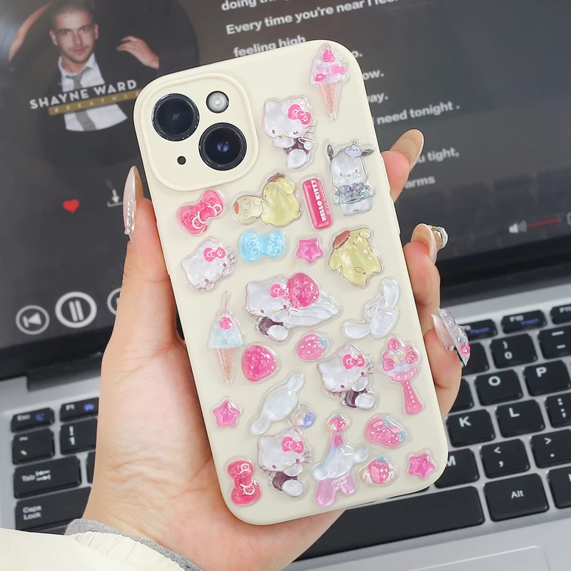 

Аниме-наклейки Sanrio Hello Kitty Kuromi 3D, Cinnamoroll My Melody, мультяшные креативные декоративные наклейки для мобильных устройств, подарок на день рождения для девочек