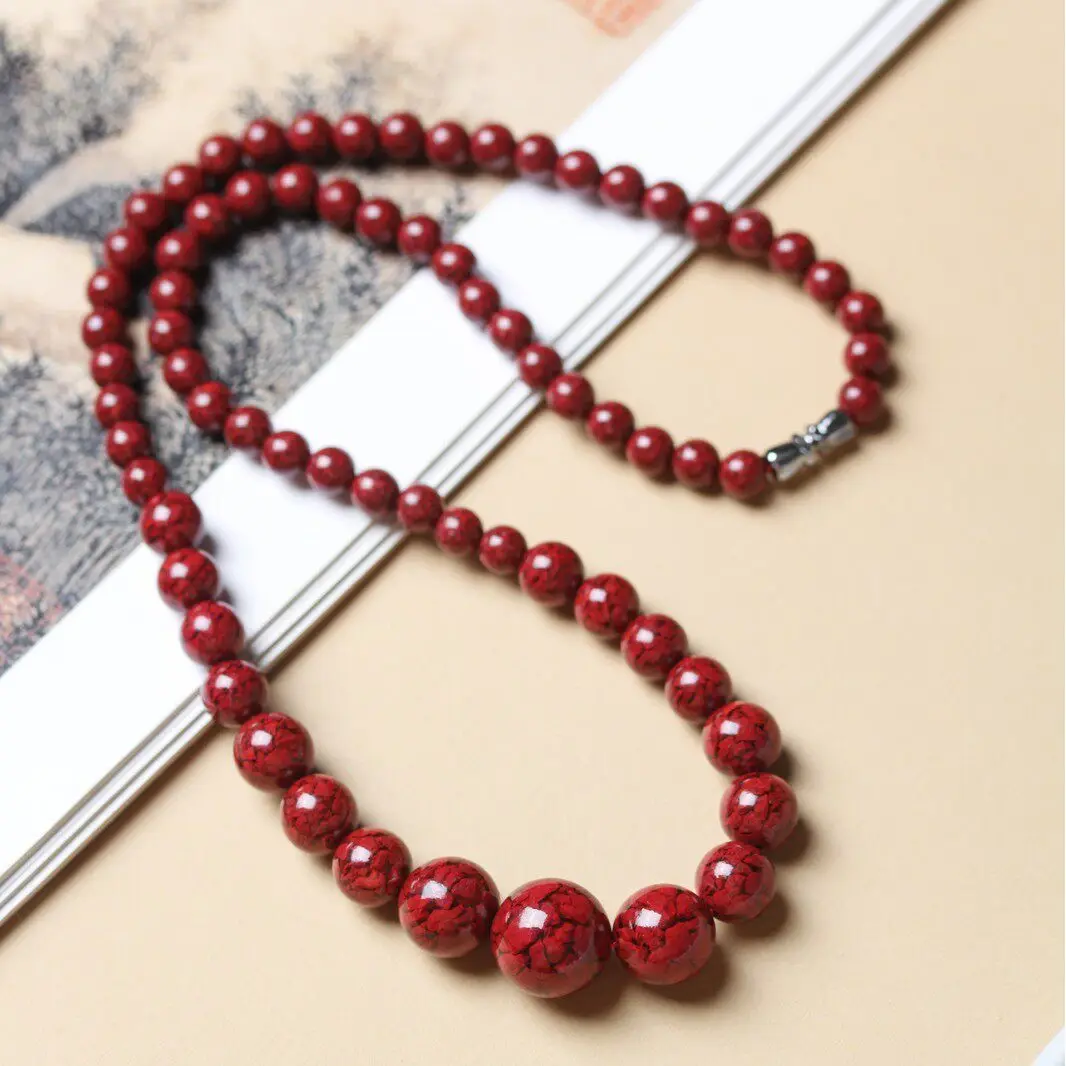 108 Beads Cinnabar Necklace Multi Layer Clavicle Chain with Peace Buckle and Tara Pendant for Women Gifts