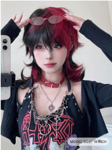 Alicegarden-pelucas sintéticas resistentes al calor con flequillo, pelucas multicolores, 16 pulgadas, hechas de fibra, elegantes, naturales y realistas