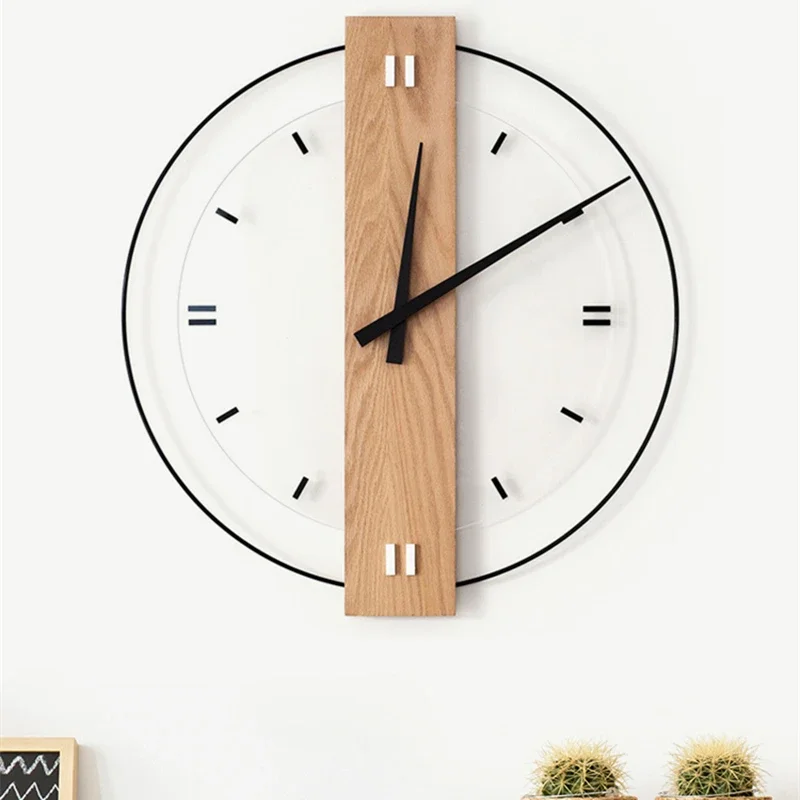 Minimalist Solid Wood Decorative Wall Clocks Nordic Modern Silent Circle Clock Living Room Dining Room Entrance Decorative Clock