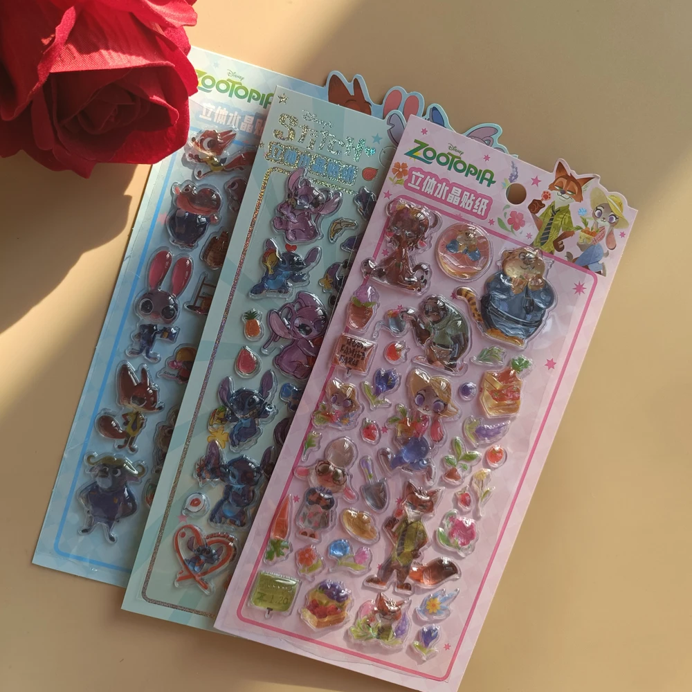 Zootopia Disney Stitch Series Adesivi 3D Cancelleria anime Notebook per bambini Adesivi in cristallo Giocattoli decorativi per bambini