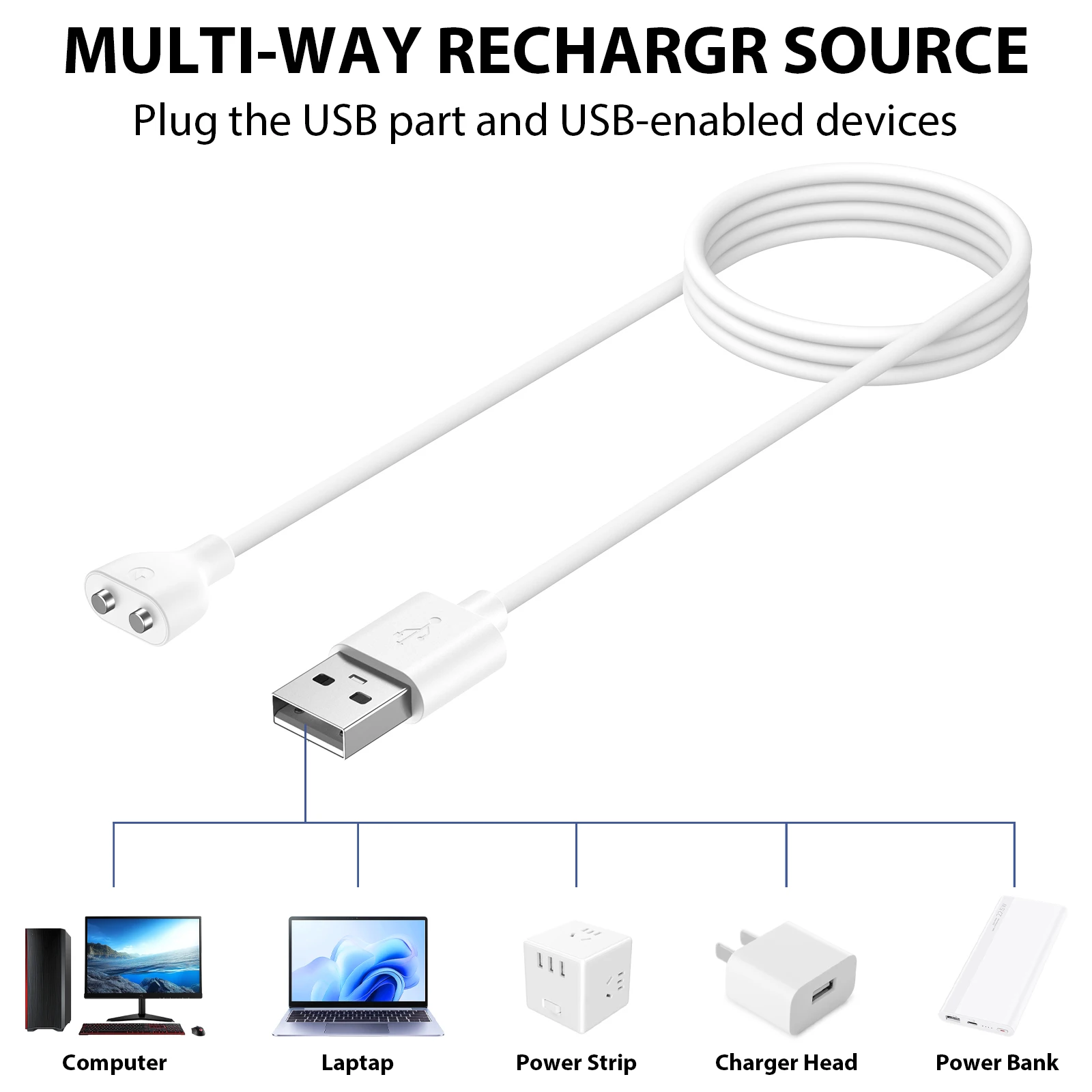 Magnetic Charging Cable Center Spacing 2 Pin 5/6/7mm Magnet Suction USB Power Charger for Beauty Instrument Smart Device