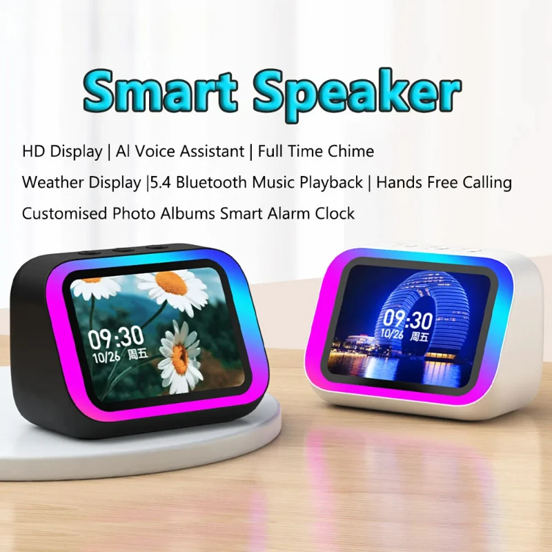 

Smart Bluetooth Speaker Lntelligent Large-Screen Weather Temperature Display Table Speaker Clock Bedroom Decor Voice Assistant