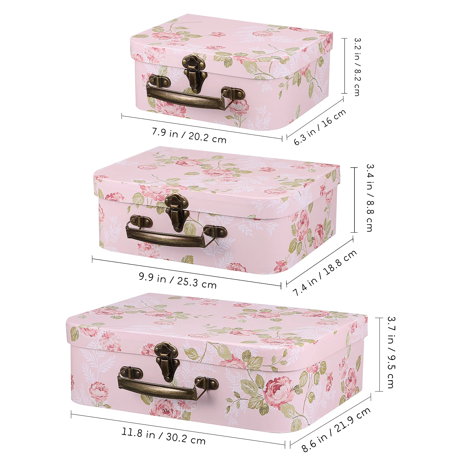 3 Pcs Three Piece Gift Box Floral Print Boxes Paperboard Suitcase Cardboard Storage Travel Souvenir