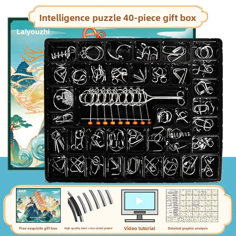 Durable Rust-proof Metal Material, 8-piece ABC Style Ring Untying Puzzle, Parent-child Interaction Intellectual Development Set