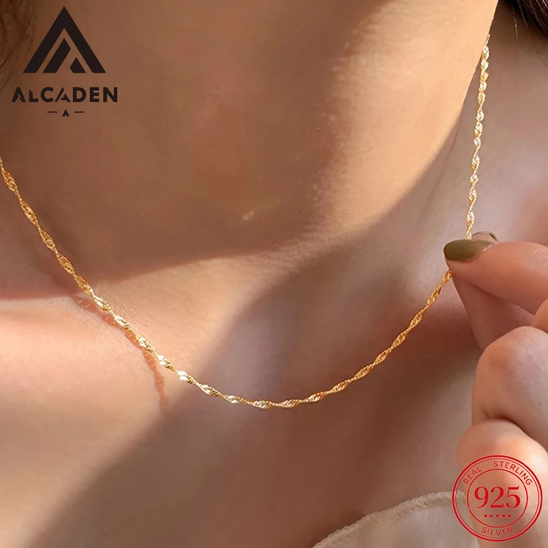 Exquisite 18K Gold Plated 925 Sterling Silver Thin Chain Necklace for Women Simple Clavicle Chain Daily Fine Jewelry