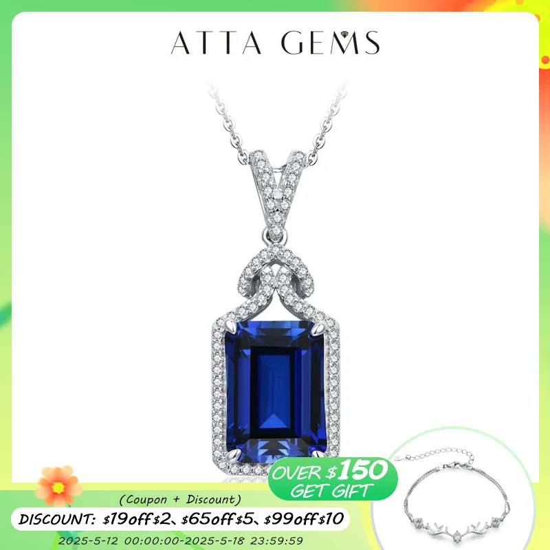 

ATTAGEMS New Asscher Cut 14*10mm Blue Sapphire 925 Sterling Silver Necklace for Women Diamond Wedding High Quality Jewelry Gifts
