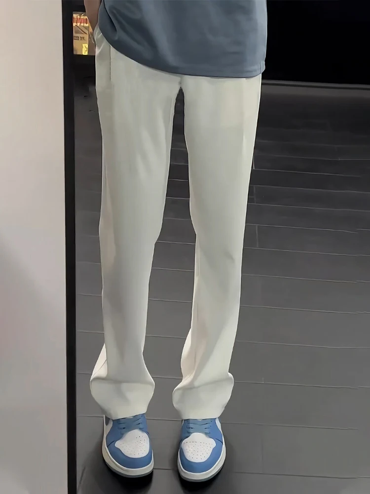 

White Ice Silk Men's Casual Pants Summer Lightweight Straight Leg Trousers CleanFit Sle Comfortable Drapey Office Wear