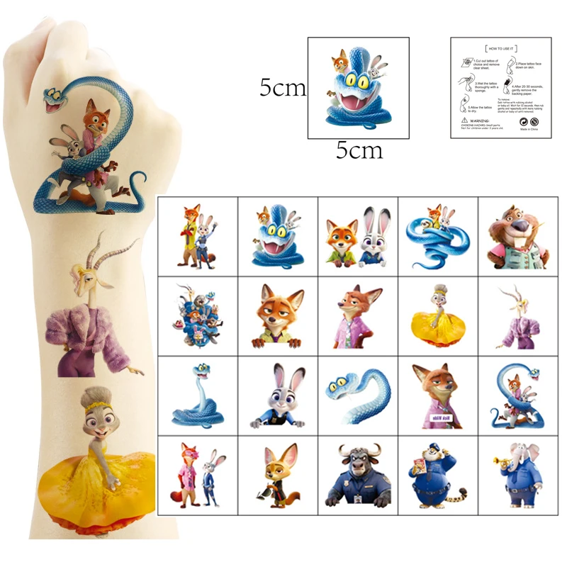 

20pcs/set New Cartoon Zootopia 2 Judy Nick Temporary Tattoo Stickers For Body Art Party Birthday Tattoo Gifts Stickers