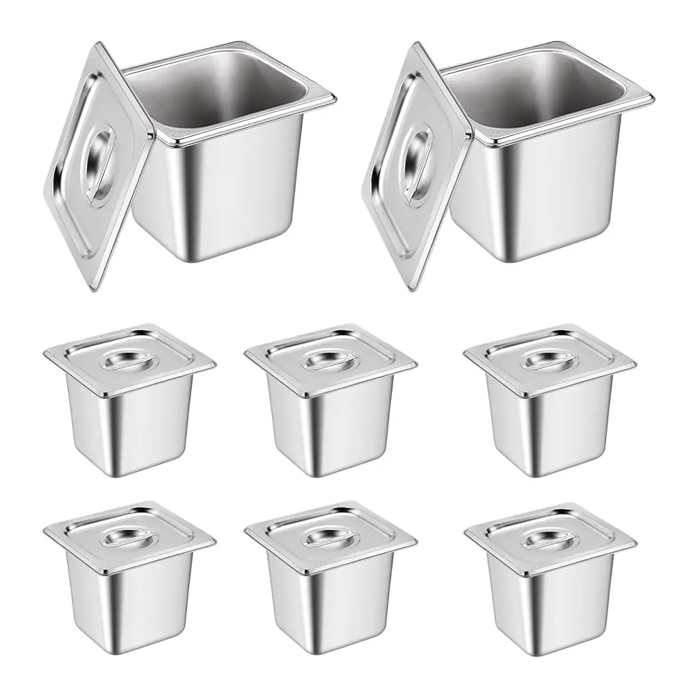 

8 Set Stainl Steel Hotel Pans 6 H Deep Steam Table Pan With Lids Hotel Pan Stainl Steel Counter Pans Restaurant Steam Table