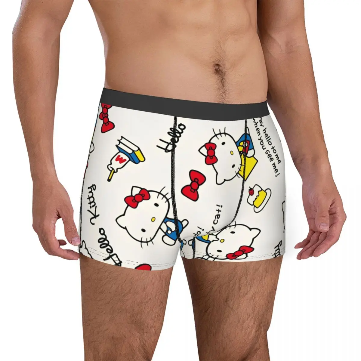 Man Hello Kitty Cartoon Milk Boxers Gag Gifts Underwear Shorts Men's Boxer Quilt Underpants Cozy