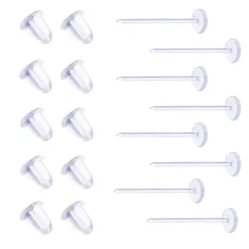 Pendientes de plástico invisibles de 5 mm, alfileres en blanco, accesorios de cabeza pequeña, suministros de bricolaje (300 piezas/150 pares)