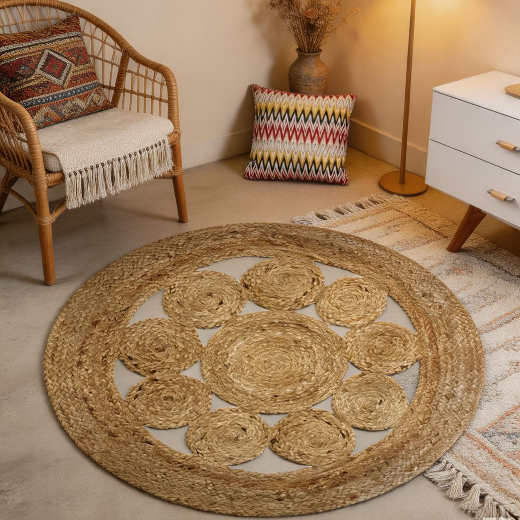 Zebra Straw Rug Animal Print Round Felt NonSlip Carpet For Living Room Bedroom Bedside Boho Safari Texture Modern Floor Mat