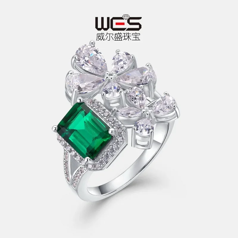 New Petal Colored Baby Ring 18K Gold Colored Baby Stone PT950 Platinum Cultured Emerald Retro Ring