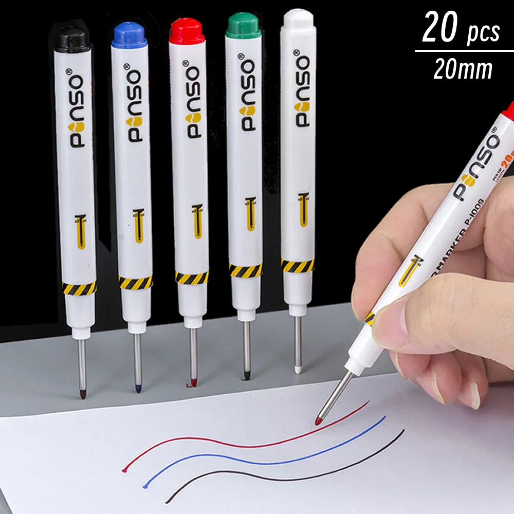 1/20pcs 20mm Deep Hole Long Nib Head Markers For Metal Perforating Pen Waterproof Bathroom Woodworking Decoration Multi-Purpose