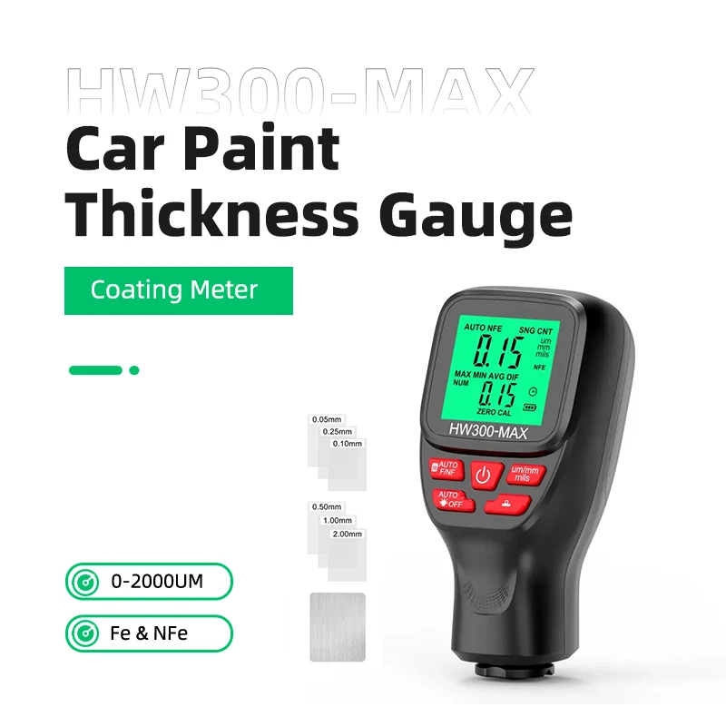 

Измеритель толщины лакокрасочного покрытия HW300-MAX (Fe и NFe) 0-2000 мкм, тестер толщины автомобильных покрытий, детектор лакокраски для авто