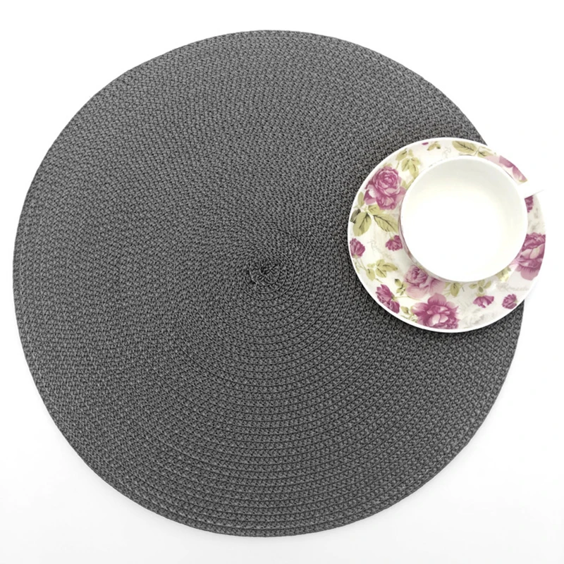 PP Multi-color Friendly Hand-woven Placemat Insulation No-wash Coaster Decor Round Braided Solid Color Popular Table Accessories