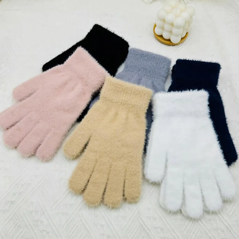 

Korea Fashion Ladies' Nice Autumn Winter Riding Solid Color Plush Comfortable Cold Warm Furry Knitted Good-looking Wool Gloves