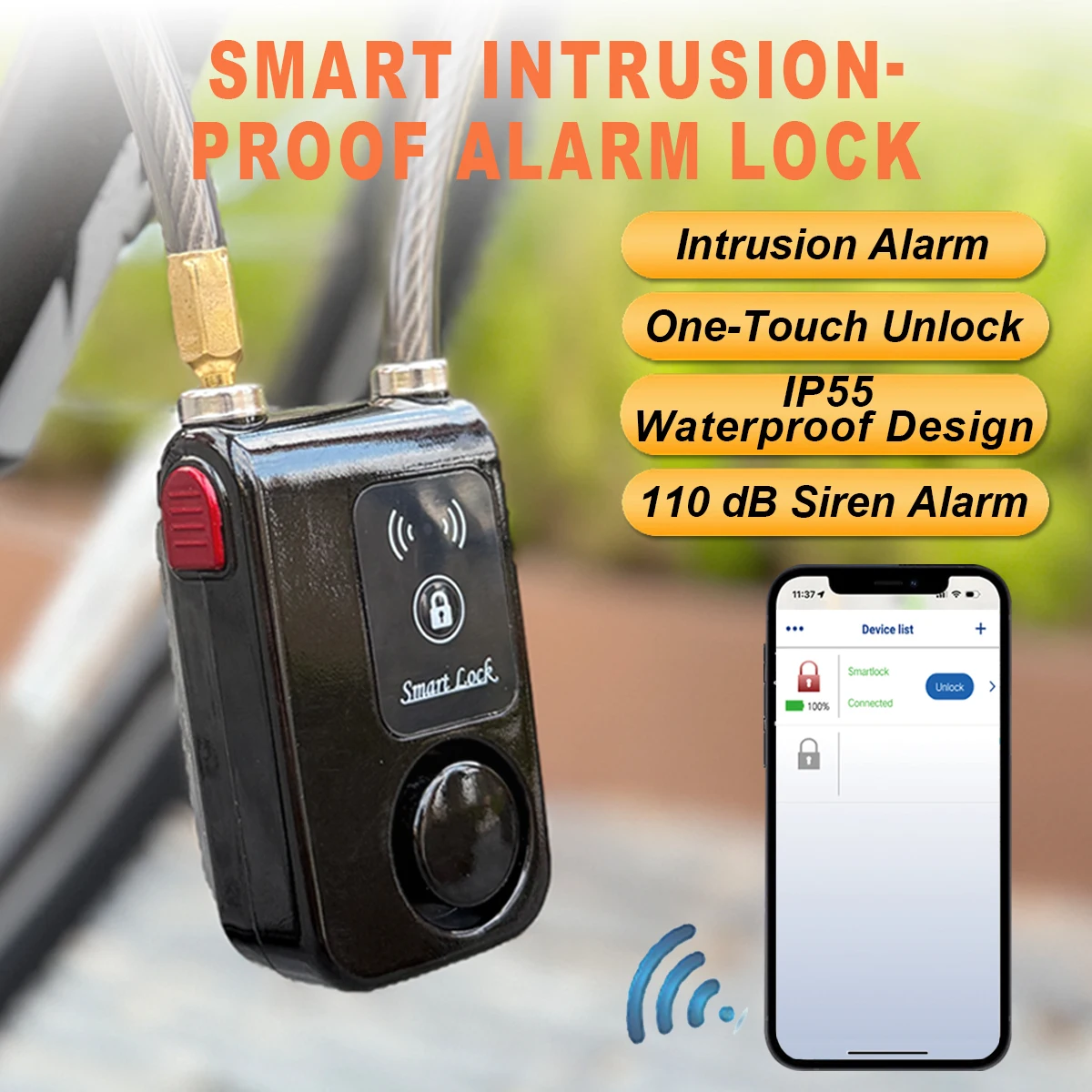 Commuter Bike Lock - Bluetooth Smart Bike Lock Waterproof Anti