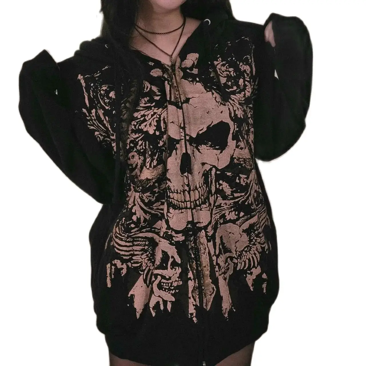 Europe and the United States retro top ladies Y2K pullover slim spice girls leisure skull print hoodie sweater in autumn and win