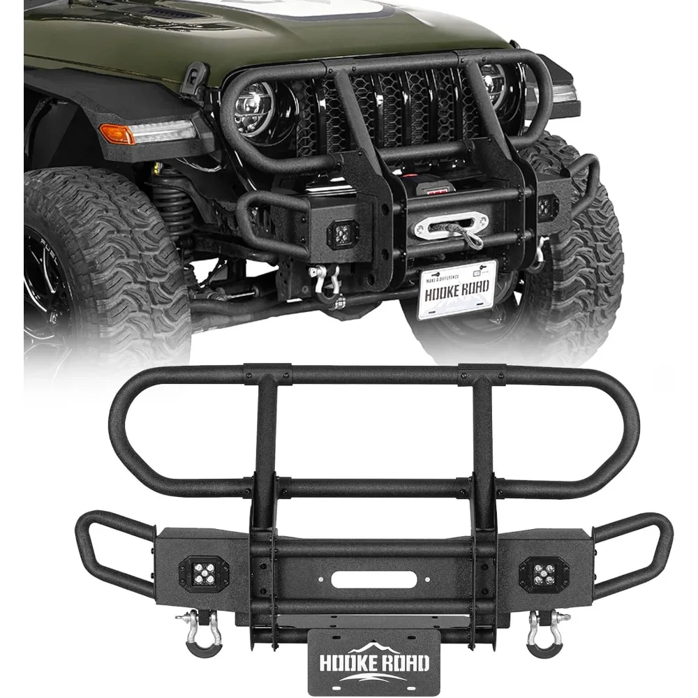 

Gladiator JT JL Front Bumper w/Grill Guard for 2018-2025 Jeep Wrangler JL & Gladiator JT 2/4 Doors, Bull Bar Rock Crawler Bumpe