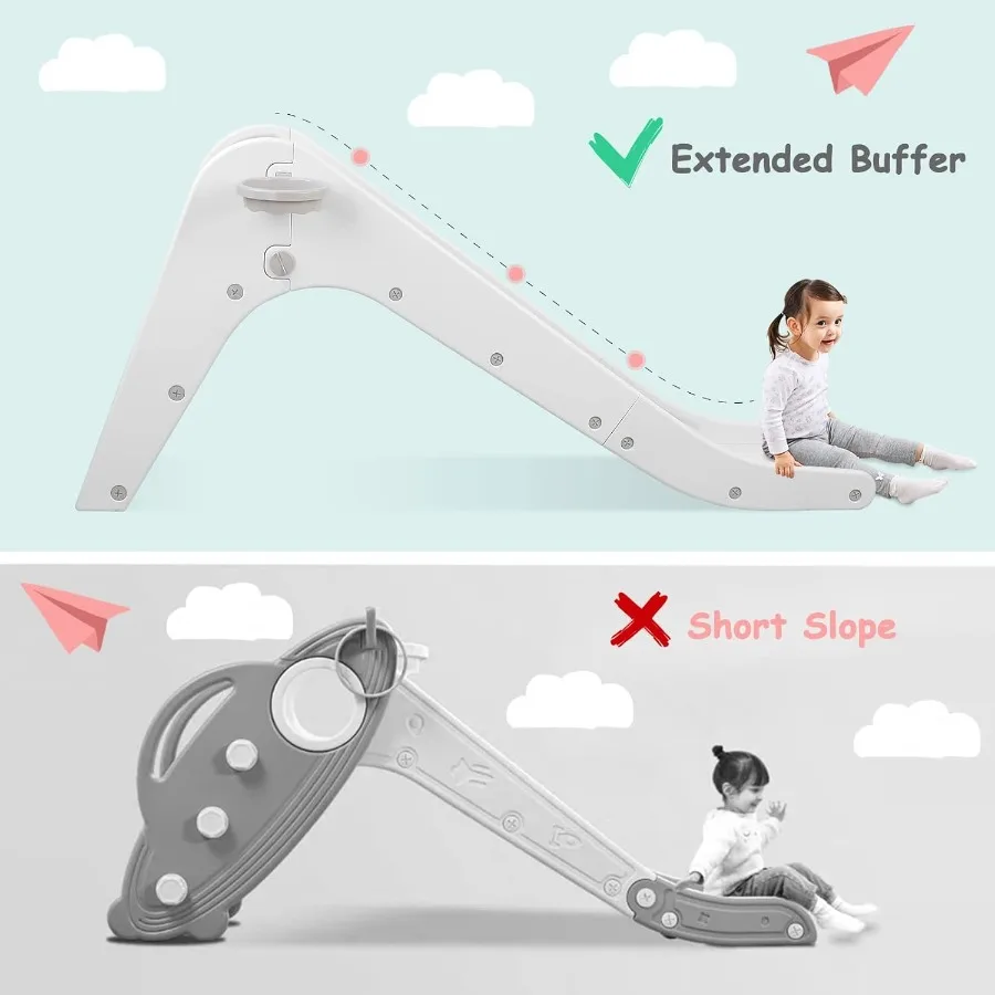 Perosotan Berdiri Sendiri untuk Balita dengan Ring Basket dan Bola, Set Permainan Bayi dengan Lereng Panjang untuk Anak Laki-laki dan Perempuan, Kokoh untuk Hadiah Ulang Tahun