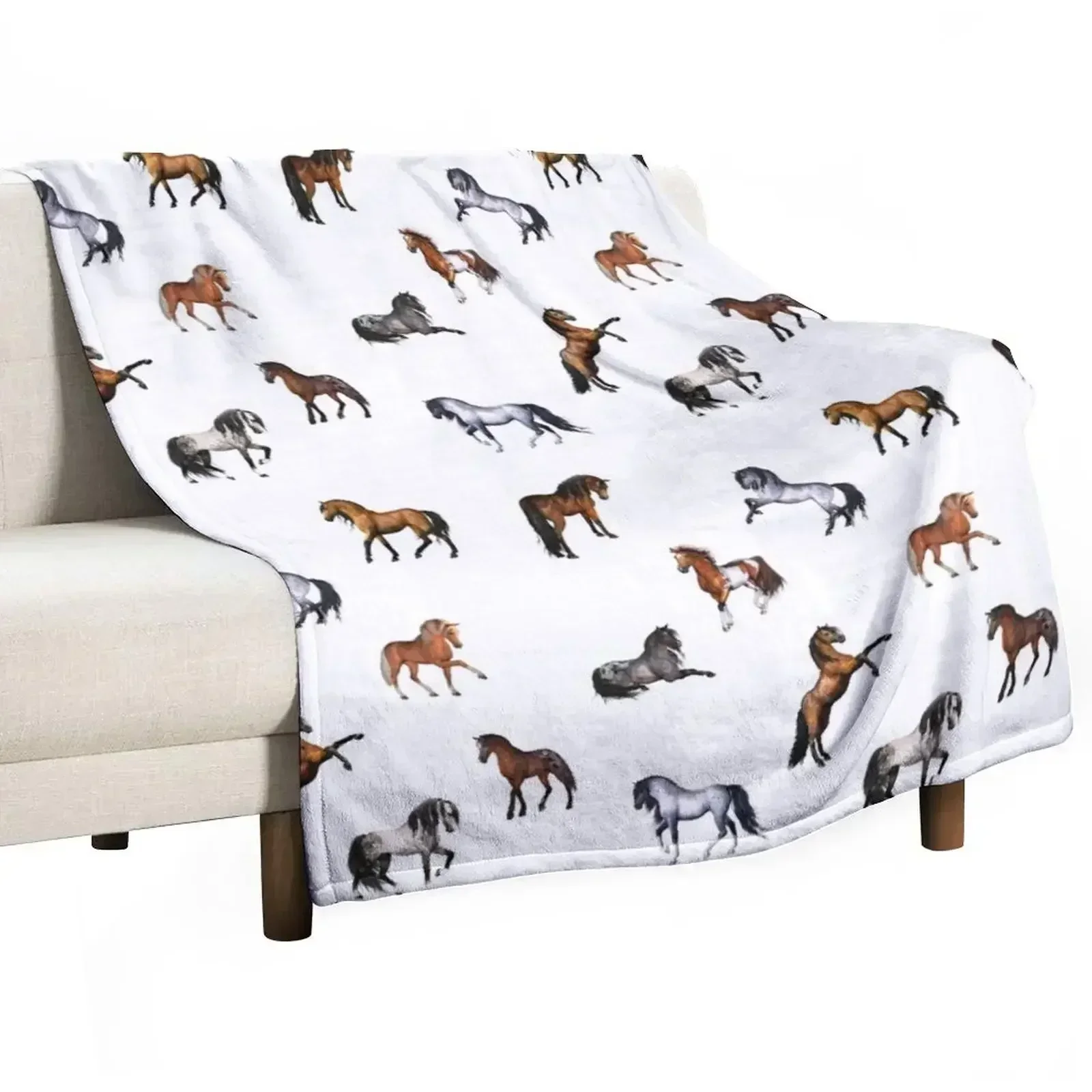 Many cute wild horses - seamless pattern Throw Blanket blankets ands anime Sofas Blankets