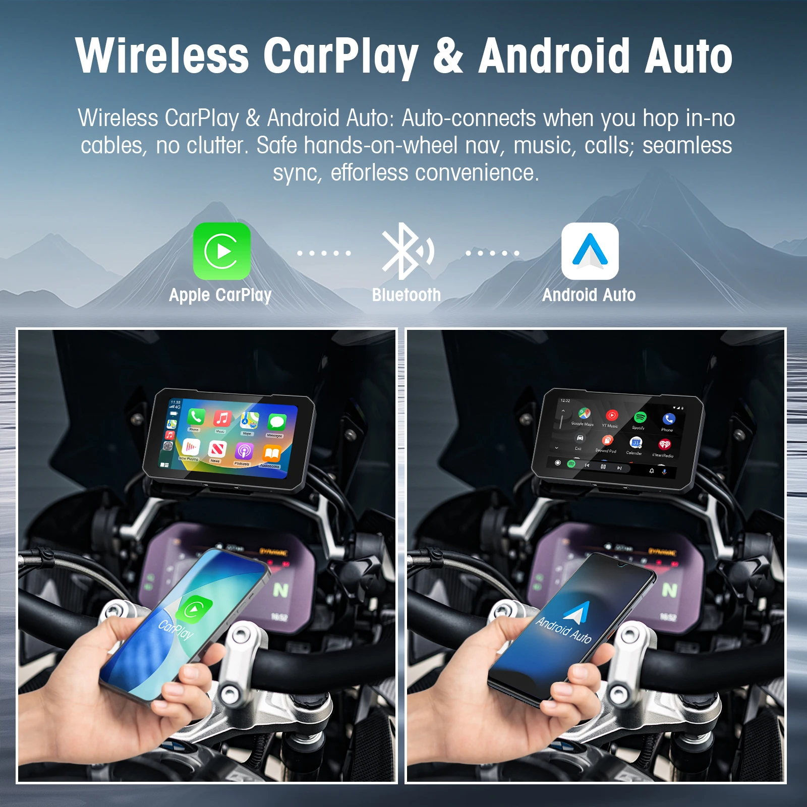 Touch Screen Motorcycle CarPlay Screen Navigation IP67 Waterproof Display Screen Portable Motorcycle Monitor Dual Camera Record