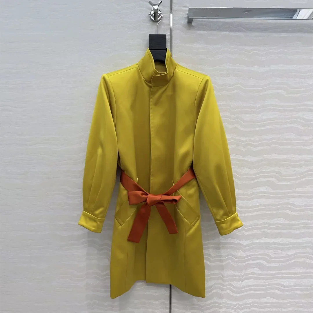 

Новая женская куртка из высококачественного атласного шелка с длинными рукавами, модный пояс и бант, коллекция Весна 2026