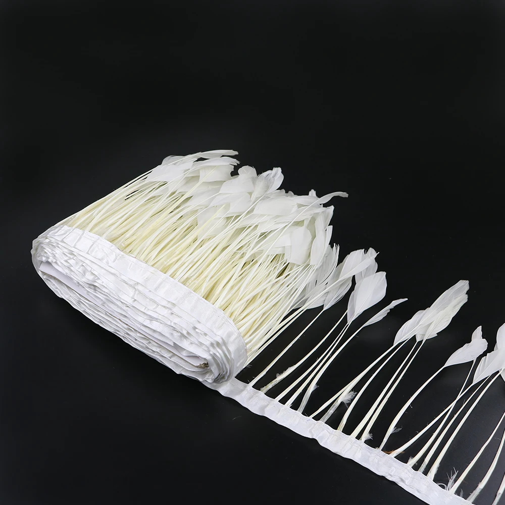 2M Stripped Goose Feathers Fringe Trim 6-8inch White Plumes Ribbon for Needlework Handicrafts Wedding Clothing Sewing Accessory