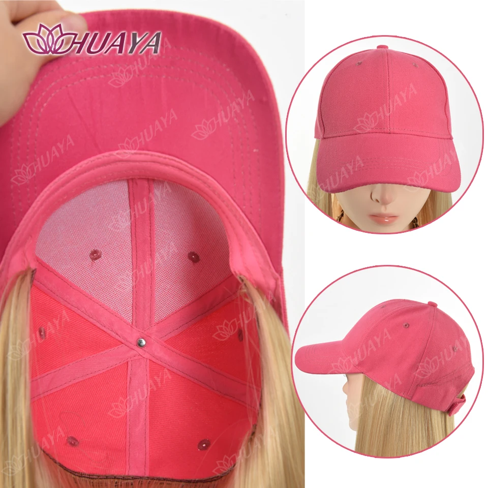Hat wigs Cap with Hair Hat Wig Blonde Straight Hair Extensions Synthetic Hair Women Daily Party High Temperature