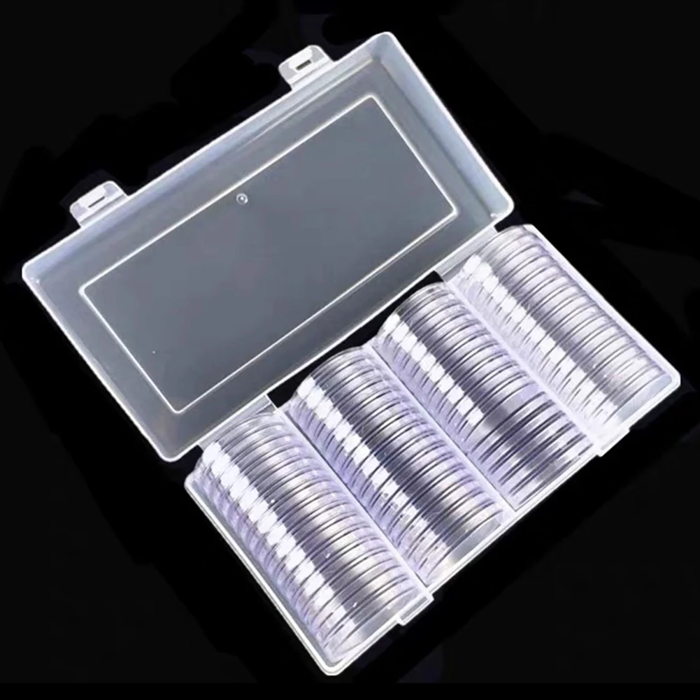 60Pcs/Box Coin Box Clear 33mm Round Boxed Coin Holder Plastic Storage Capsules Display Cases with 60pcs capsules