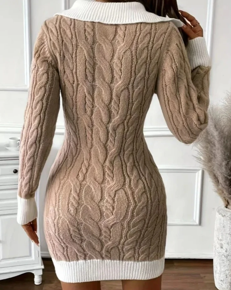 المرأة أزياء تويست اللون حجب سترة محبوك اللباس الخريف الشتاء ضئيلة الخامس الرقبة الورك