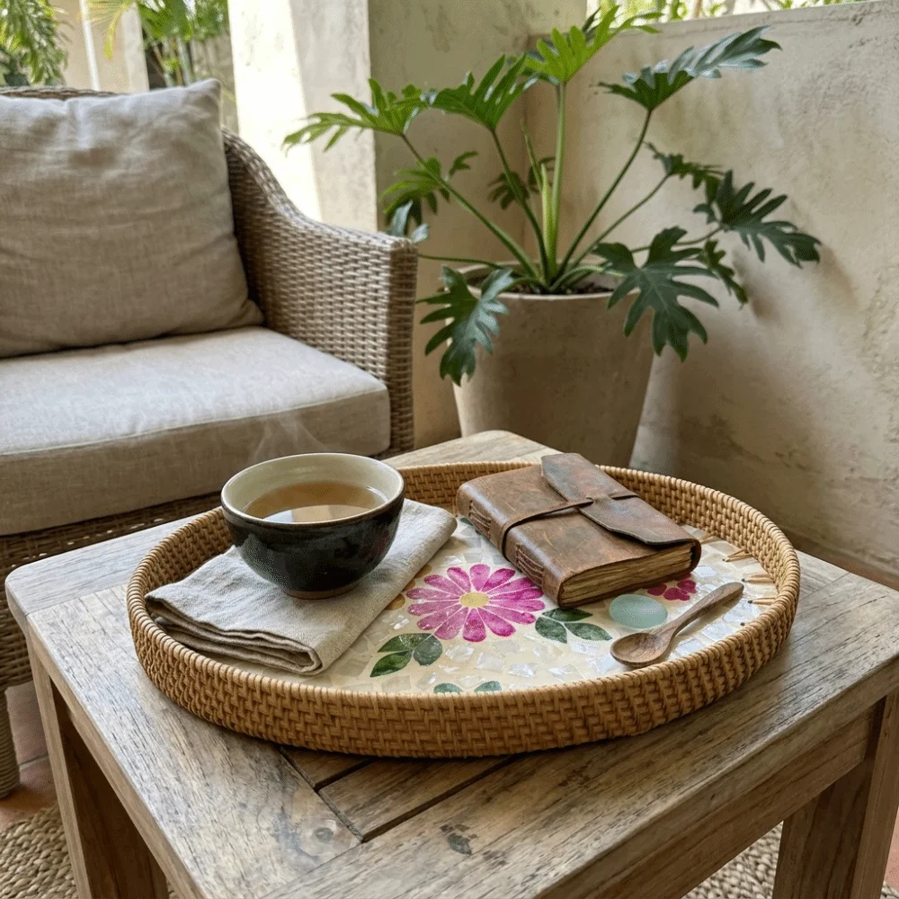 3Pcs Plant Fiber Serving Tray Woven Texture Flat Tray Storage Tray Sturdy Breathable Structure Decorative Snack Tray