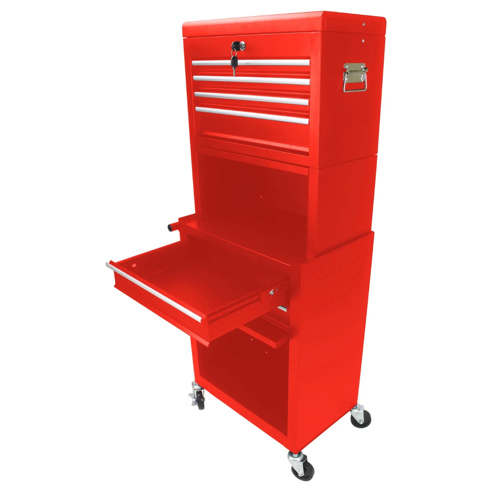 Rolling Tool Box, Garage Tool Box, 6 Drawer 2-in-1 Removable Lockable Tool Cabinet for Workshop, Repair Shop, red