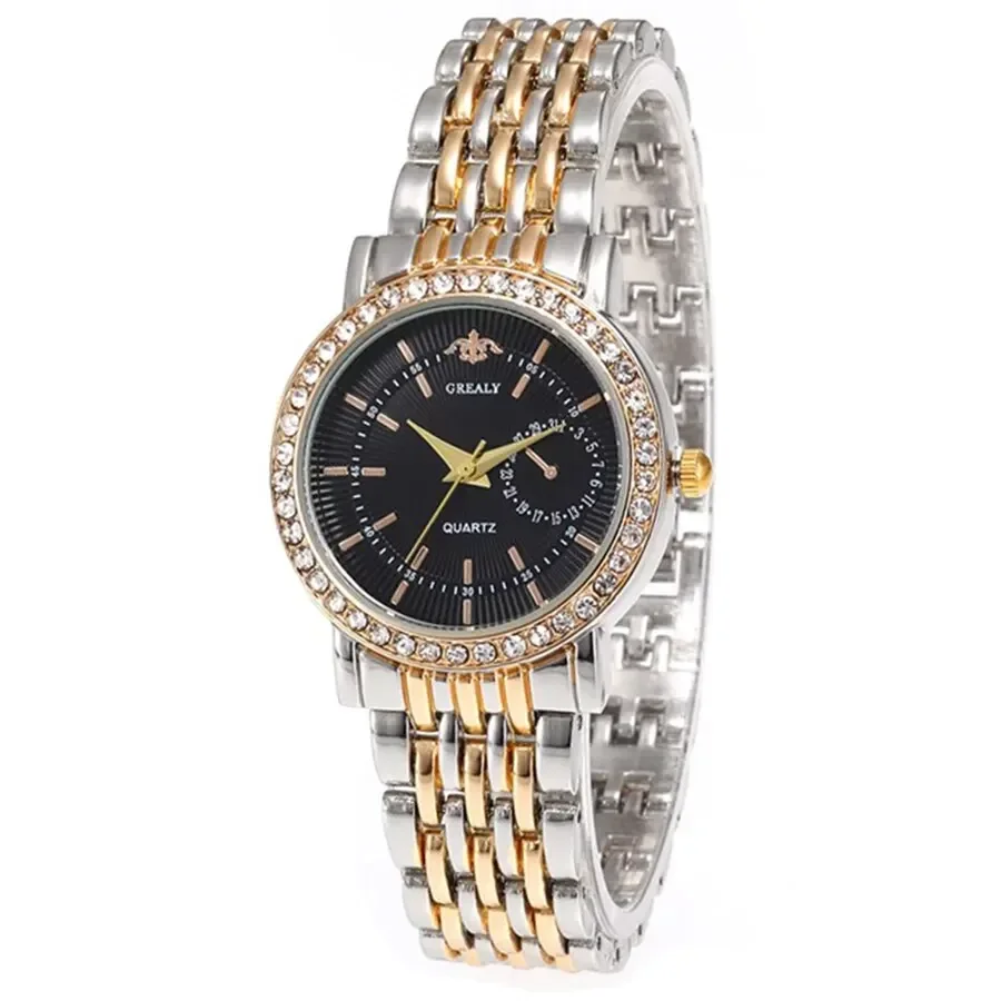 Exquisite Women Quartz Watch Business Fashion Casual Round Rhinestone Quartz Watch Gift For Friends Family