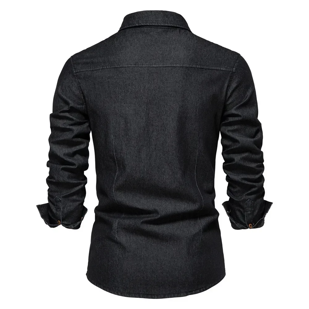 Elastic Cotton Denim Shirt Men Long Sleeve Quality Cowboy Shirts for Men Casual Slim Fit Mens Designer Clothing  men shirts