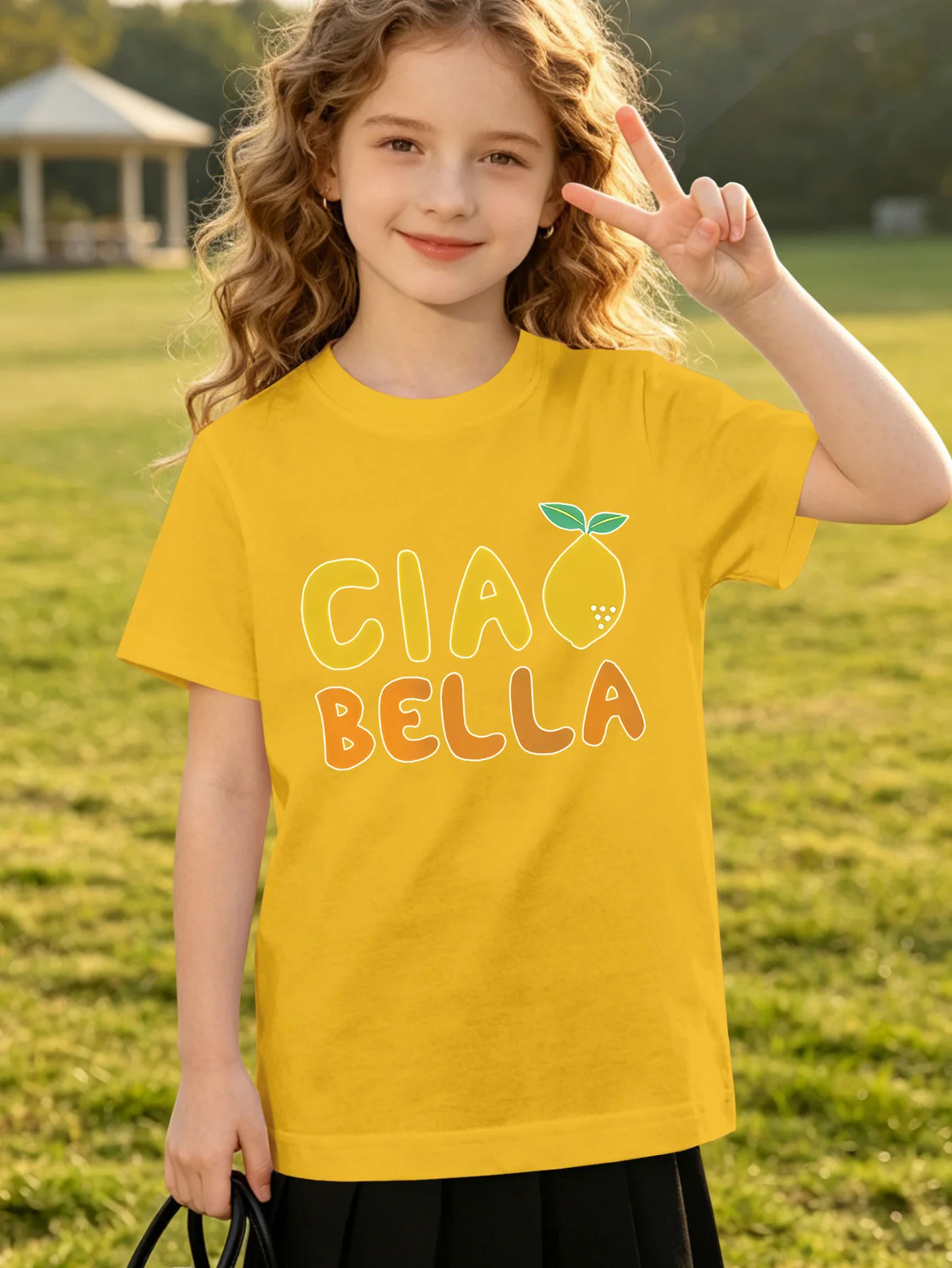 Cute Ciao Bella Lemon Letter Print Graphic Kids Tee Boys Girls Family Matching Cotton Crew Neck Short Sleeve Soft Summer Tee