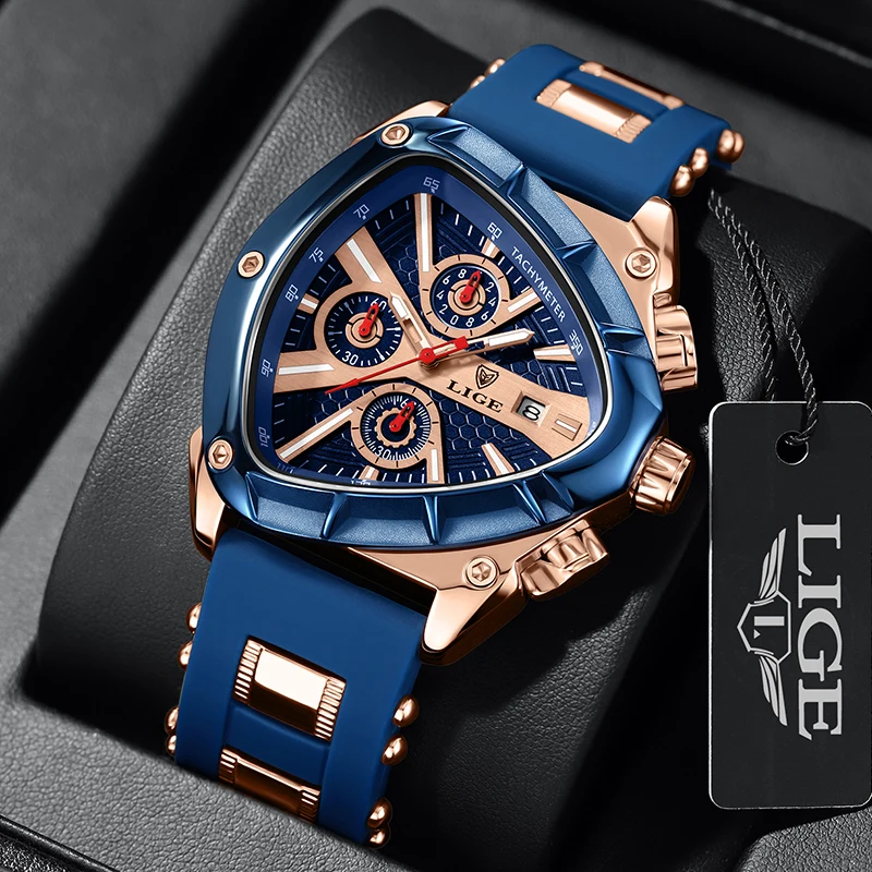 

LIGE Watch Men Luxury Brand Business Luminous Waterproof Male Clock Calendar Man Triangle shape Quartz Wristwatches Relogio Masc