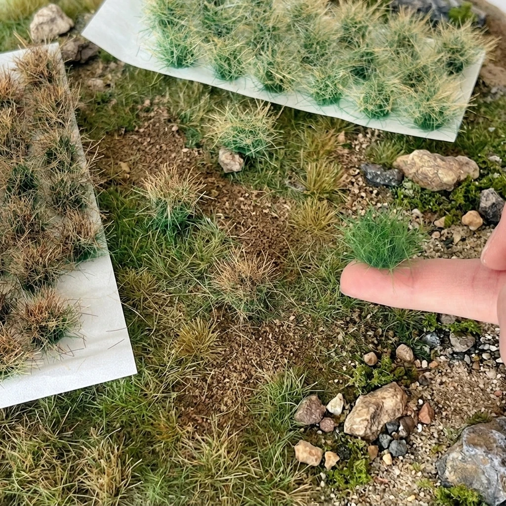 1box Miniature High Grass Bushes Tufts, Realistic Static Scenery Grass for Diorama Landscape, Model Train Railway
