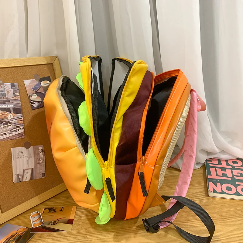 Cartoon Cute Multi-storey Hamburger Travel Backpack Women Large Capacity Personality Waterproof School Backpacks for Girls Gift image 4