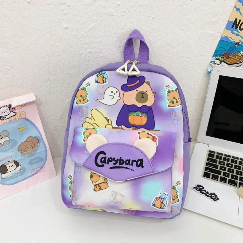 Zaino capibara carino di grande capacità Cinghie larghe in nylon Zaino per animali dei cartoni animati Borsa per libri ultraleggera per bambini Regali