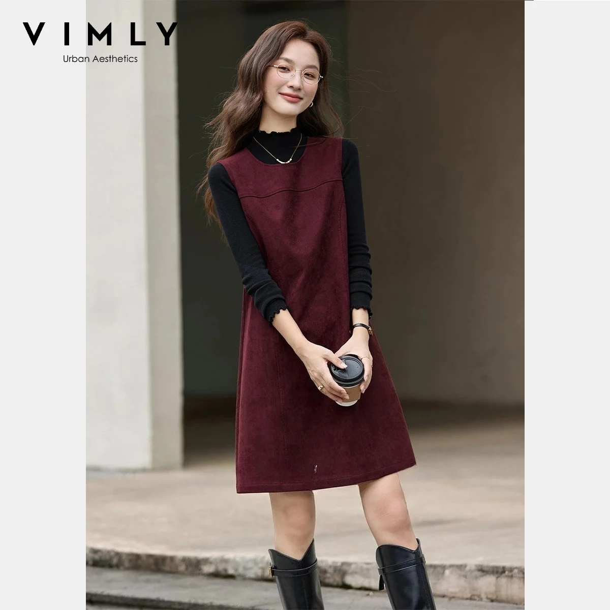 

VIMLY Red Midi Sleeveless Dress Women 2025 Autumn New Office Wear Bodycon Dresses Vintage Round Neck Tank Ladies Dress A3102